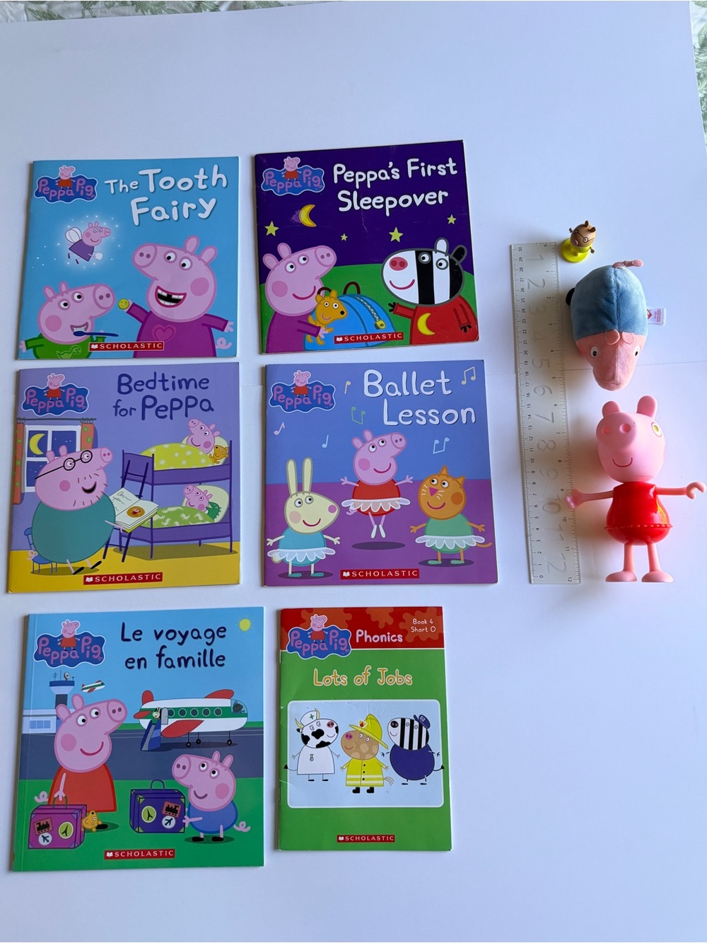 2003 Peppa Pig 6 Book & 3 Toy Bundle – Scholastic Books, TY Plush & Figures
